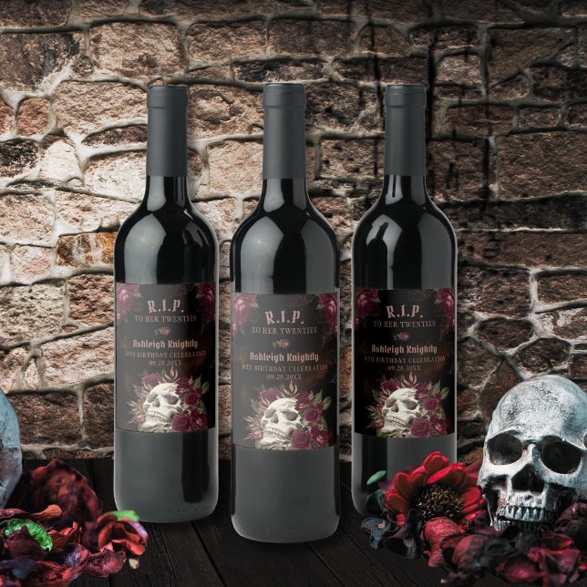 Birthday Skull Roses RIP Decade Wine Label (Creator Uploaded)