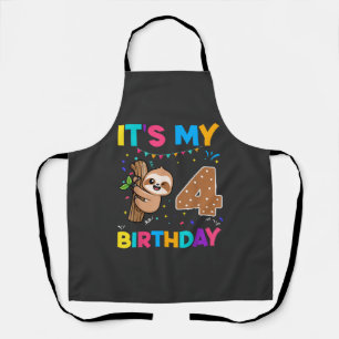 Birthday Sloth 4 years old 4th Birthday Sloth Love Apron