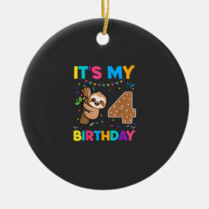 Birthday Sloth 4 years old 4th Birthday Sloth Love Ceramic Tree Decoration