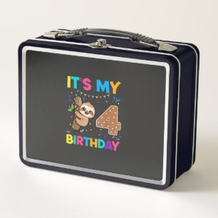 Birthday Sloth 4 years old 4th Birthday Sloth Love Metal Lunch Box
