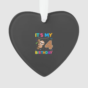 Birthday Sloth 4 years old 4th Birthday Sloth Love Ornament