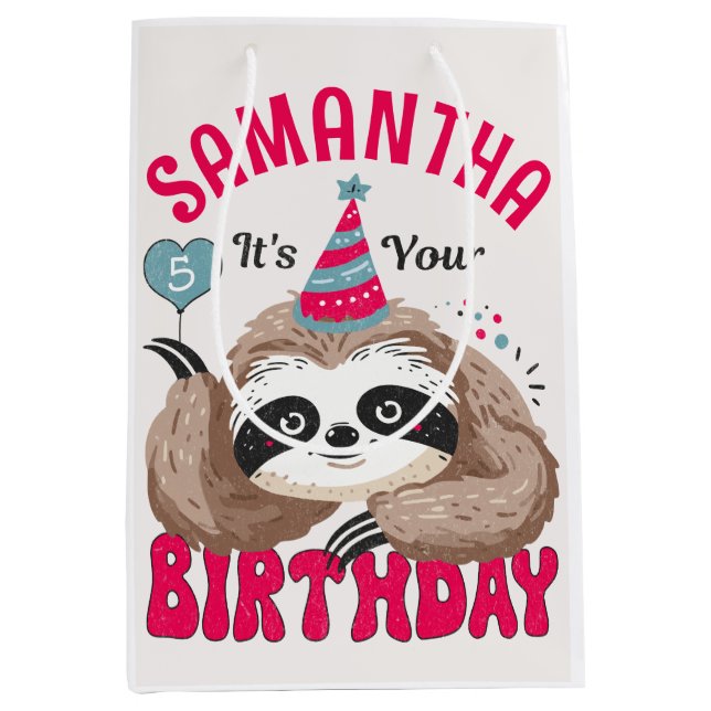 Birthday Sloth For Cute Cartoon Sloths Lovers Medium Gift Bag (Front)