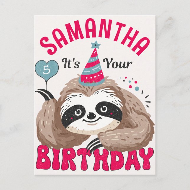 Birthday Sloth For Cute Cartoon Sloths Lovers Postcard (Front)