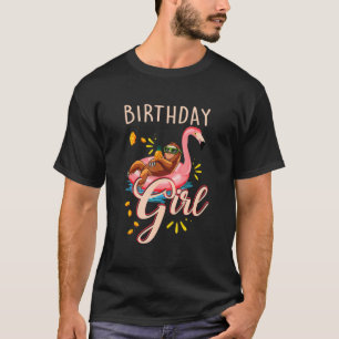 Birthday Sloth On Float Flamingo Pineapple Pool Pa T-Shirt