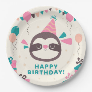 Birthday Sloth Paper Plate
