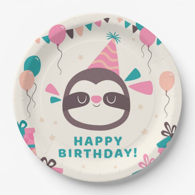 Birthday Sloth Paper Plate (Front)