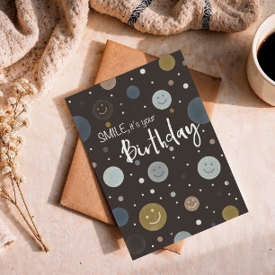 Birthday Smile Brown Modern Dots with Smiley Card