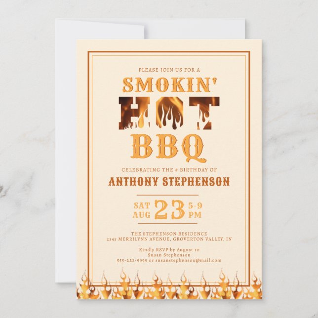 Birthday Smokin Hot BBQ Party Invitation (Front)