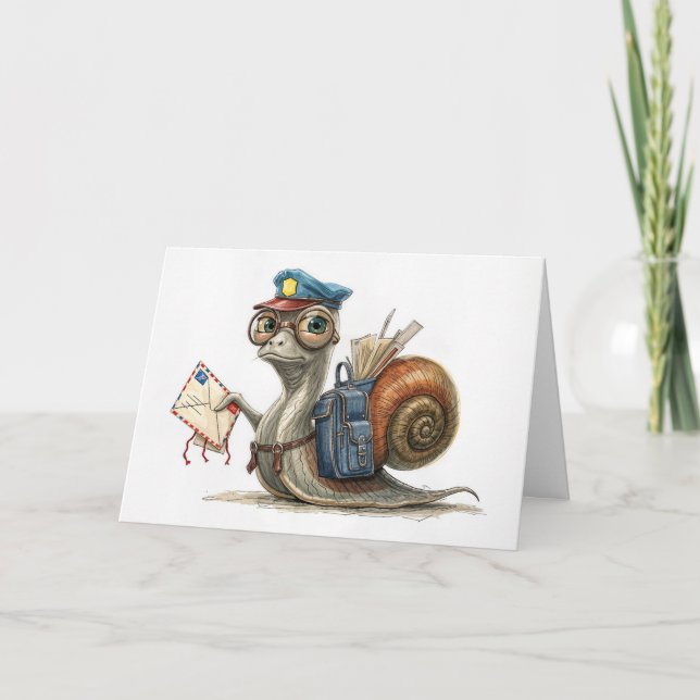 Birthday Snail Postman Delivering Mail Card (Front)
