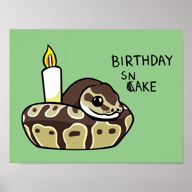 Birthday Snake Cute Ball Python Drawing Poster (Front)