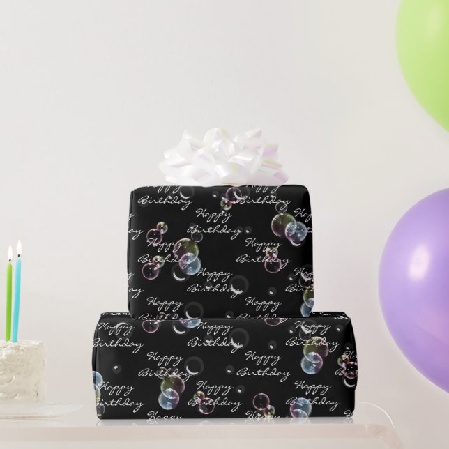 Birthday Soap Bubbles On Black Wrapping Paper (Party Gifts)