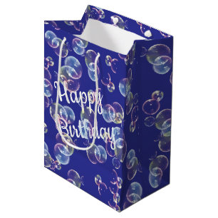 Birthday Soap Bubbles On Blue Medium Gift Bag