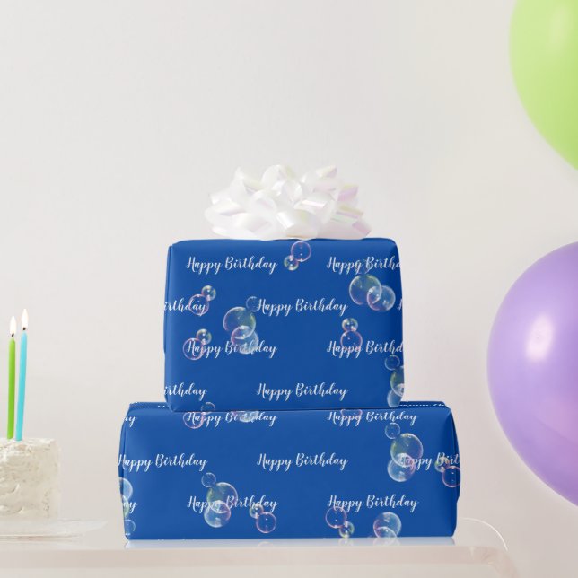 Birthday Soap Bubbles On Blue Wrapping Paper (Party Gifts)