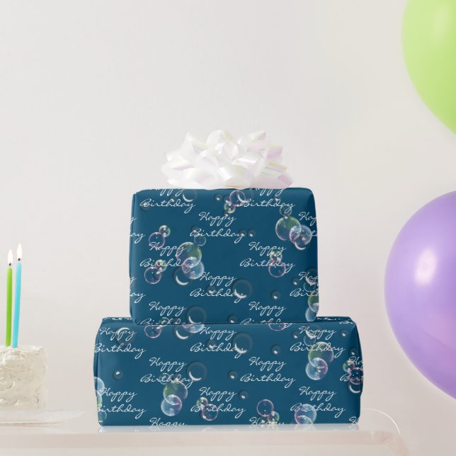 Birthday Soap Bubbles On Blue Wrapping Paper (Party Gifts)