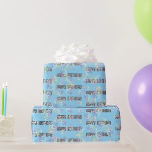 Birthday Soap Bubbles On Light Blue Wrapping Paper