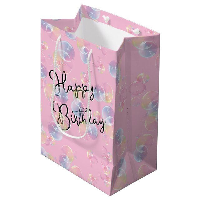 Birthday Soap Bubbles On Pink Medium Gift Bag (Front Angled)