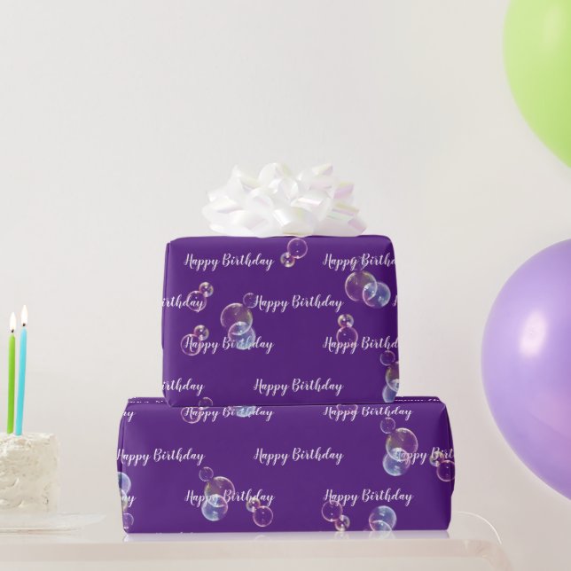 Birthday Soap Bubbles On Purple Wrapping Paper (Party Gifts)