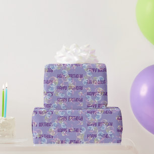 Birthday Soap Bubbles On Purple Wrapping Paper