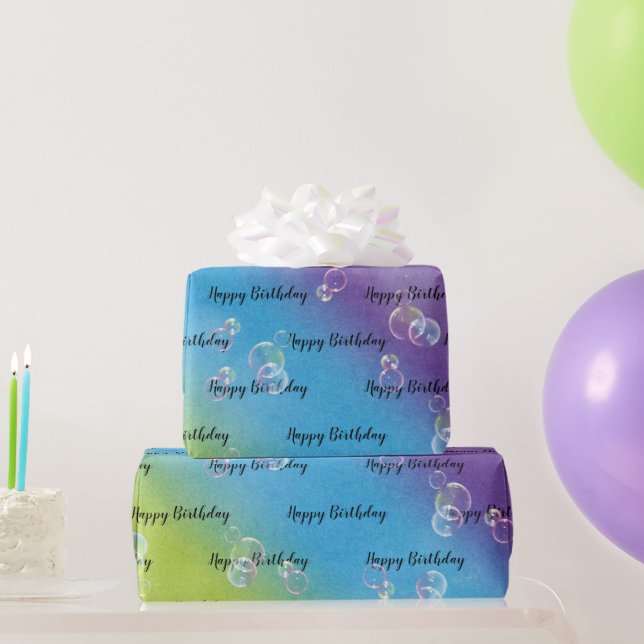 Birthday Soap Bubbles On Rainbow Abstract Wrapping Paper (Party Gifts)