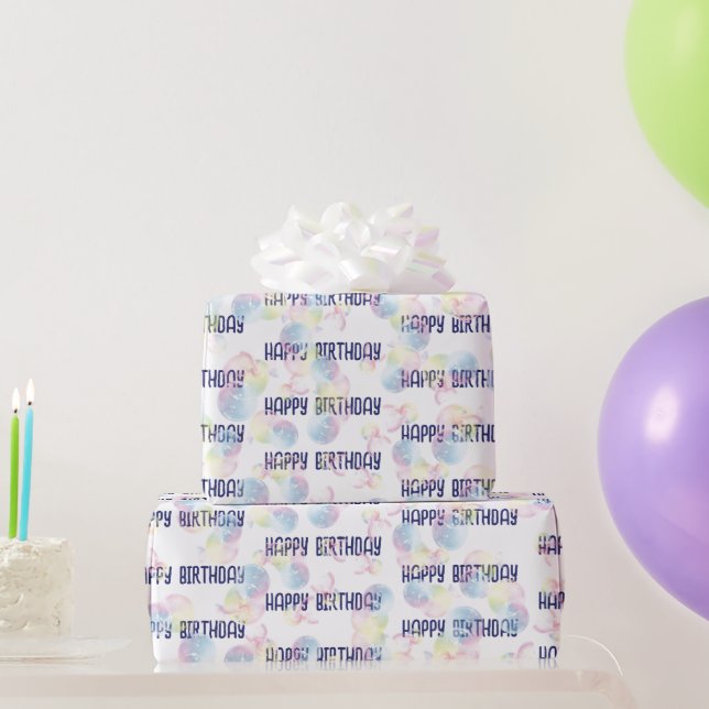 Birthday Soap Bubbles On White Wrapping Paper (Party Gifts)