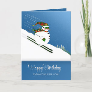 Birthday, Someone Cool, Happy Snowman Skiing Card