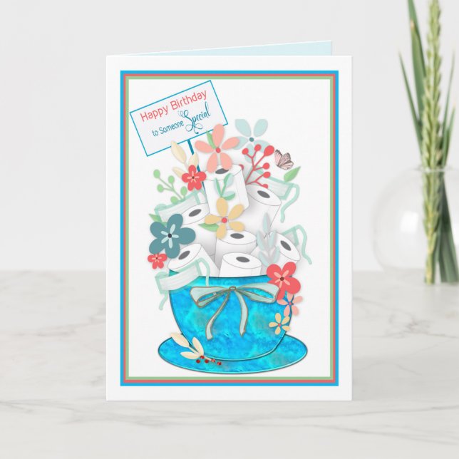 Birthday, Someone, Covid-19,Toliet Paper & Flower Card (Front)