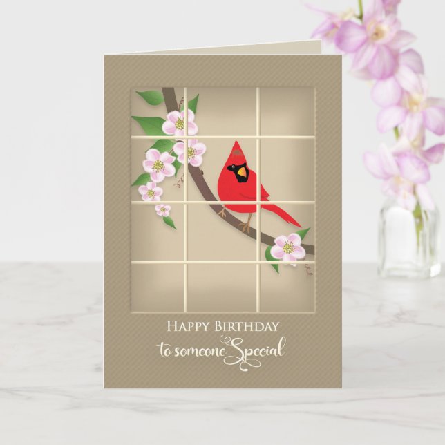 Birthday, Someone Special, Red Cardinal/Flowers Card (Orchid)