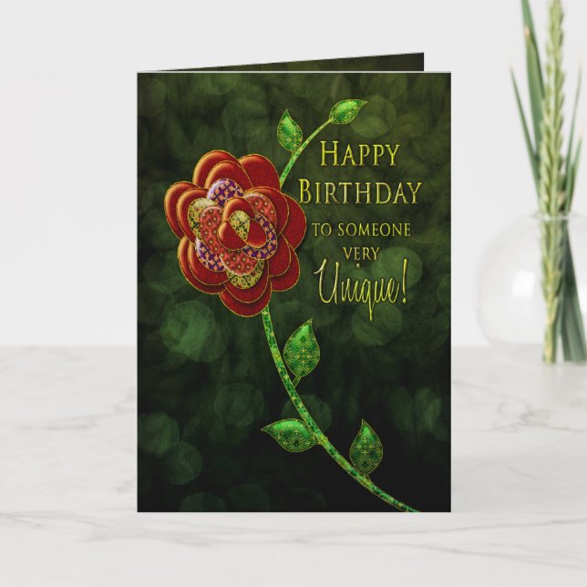 Birthday - Someone Very Unique - Patchwork Rose Card (Front)