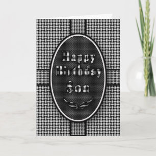 Birthday Son, Black/White Plaid, Abstract Card