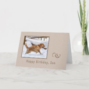 Birthday, Son, Golden Retriever Dog in Snow Card