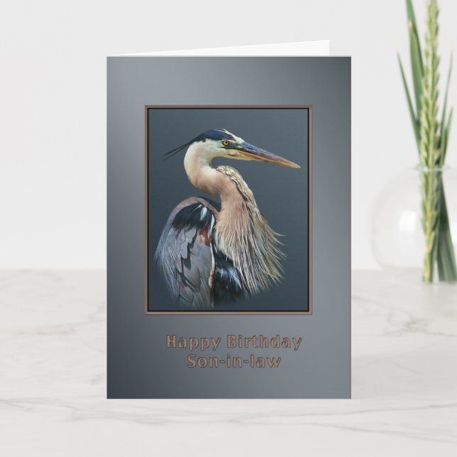 Birthday, Son-in-law, Great Blue Heron Bird, Card (Front)