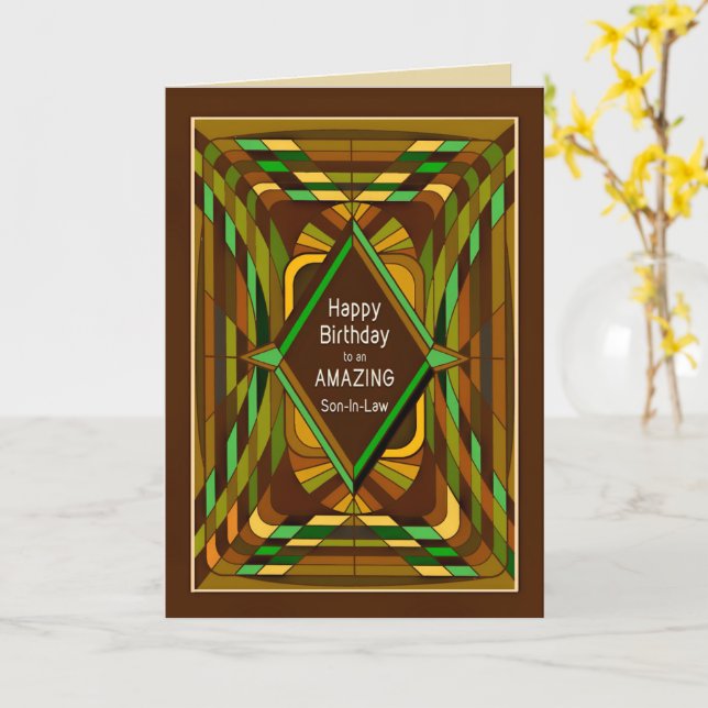 Birthday Son in Law Masculine Abstract Brown Card (Yellow Flower)
