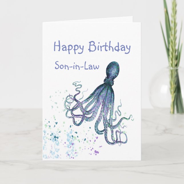 Birthday Son-in-Law Octopus Could Hug You 8 times Card (Front)