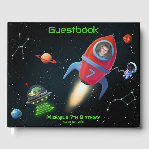 Birthday Space Rocket Photo Astronaut UFO Alien Guest Book