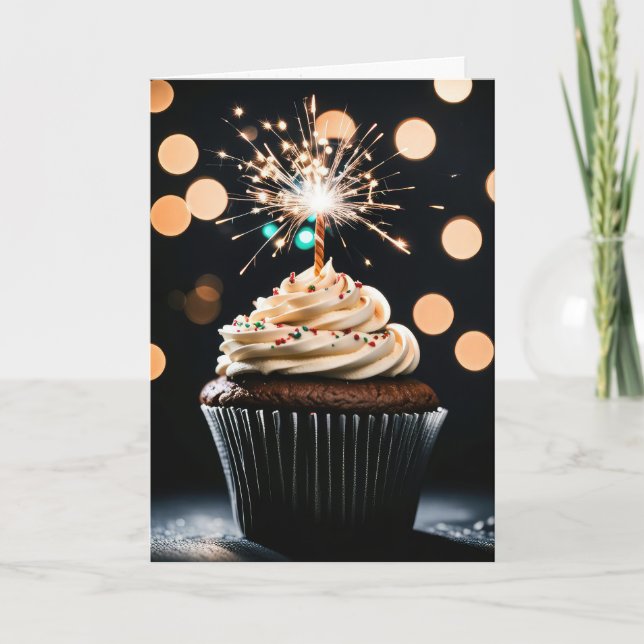 Birthday Sparkler Candle In a Chocolate Cupcake Card (Front)