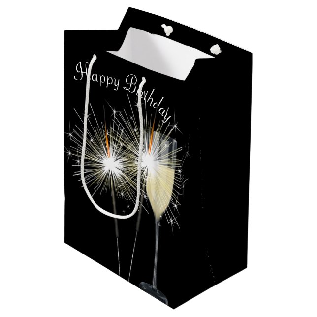 Birthday Sparkler With Wine  Medium Gift Bag (Front Angled)