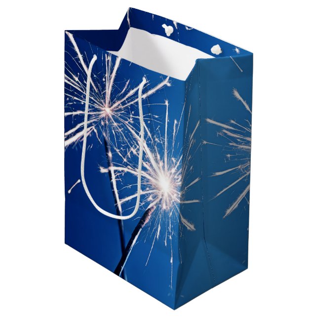 Birthday Sparklers On Blue Medium Gift Bag (Front Angled)