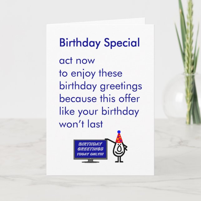 Birthday Special - a funny birthday poem Card (Front)