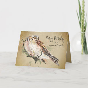 Birthday Special Friend Kestrel Falcon  Bird Card