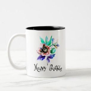 Birthday Spring Flowers with Watercolor Mug