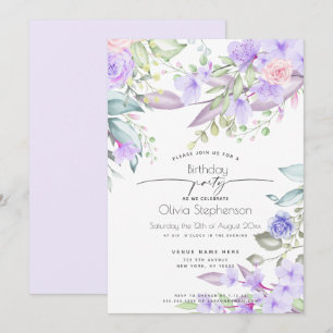 Birthday Spring Pale Lavender Floral Invitation