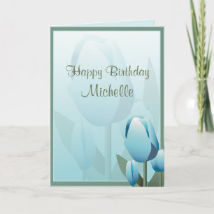 Birthday Spring Tulips Aqua Happy Birthday Card