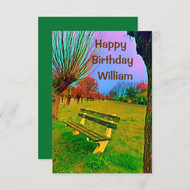 Birthday Spring Watercolor Garden Bench For Him (Front/Back)