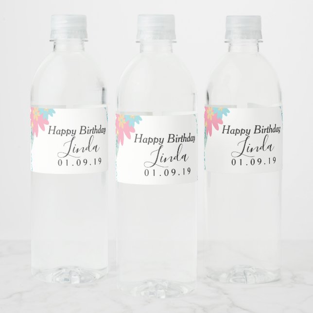 Birthday  Spring Wreath Florals Water Bottle Label (Bottles)