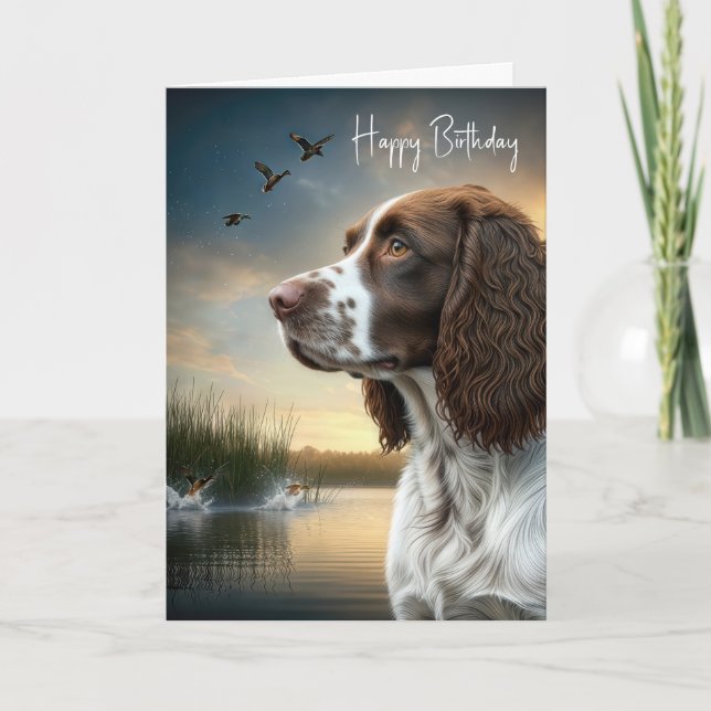 Birthday Springer Spaniel With Ducks Card (Front)