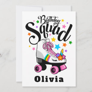 Birthday squad, unicorn, roller skate  invitation
