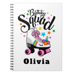Birthday squad, unicorn, roller skate  notebook