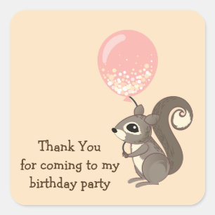 Birthday Squirrel Holding Balloon Square Sticker