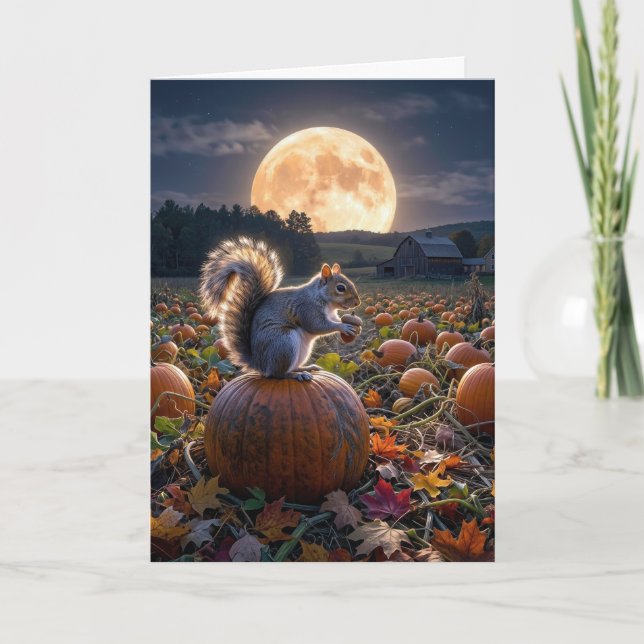 Birthday Squirrel in a Pumpkin Patch Card (Front)
