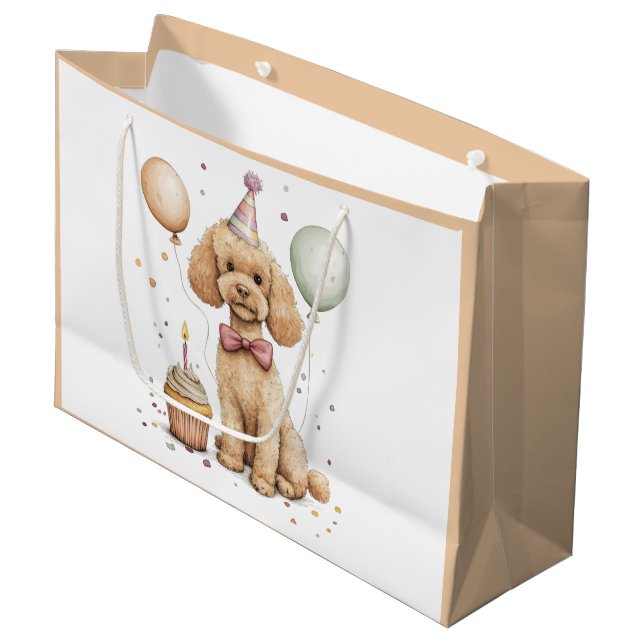 Birthday Standard Poodle Dog Large Gift Bag (Front Angled)